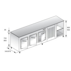 Tavolo frigo L. 250x67 cm