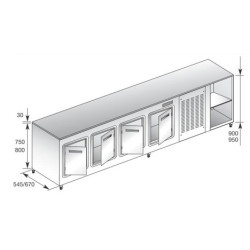 Tavolo frigo L. cm 300x67